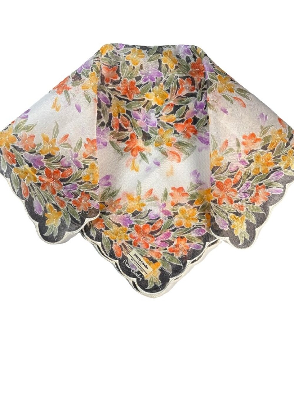 NWT Vintage Pierre Cardin Cotton Floral Scarf 16"